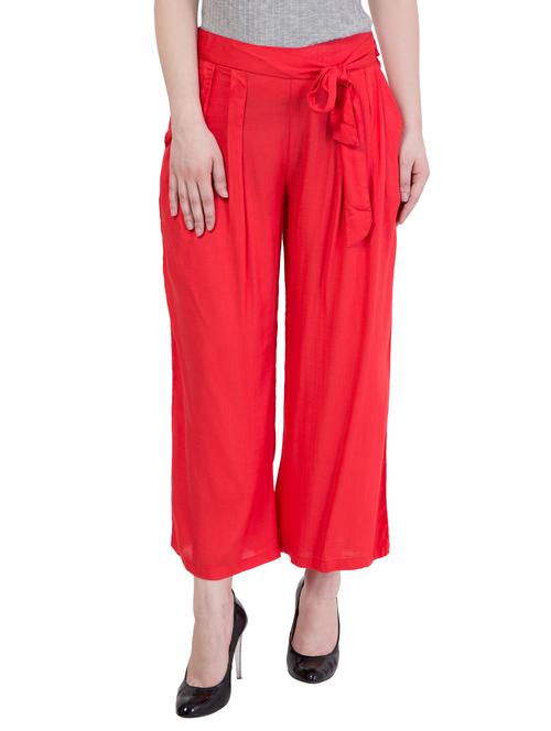 solid red rayon palazzo - 14104793 - Very Small Image - 1