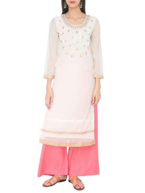 cream georgette straight kurta - 14105187 - Very Small Image - 1