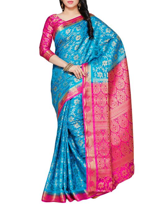 women's self design blue colored saree - 14105300 - Very Small Image - 1