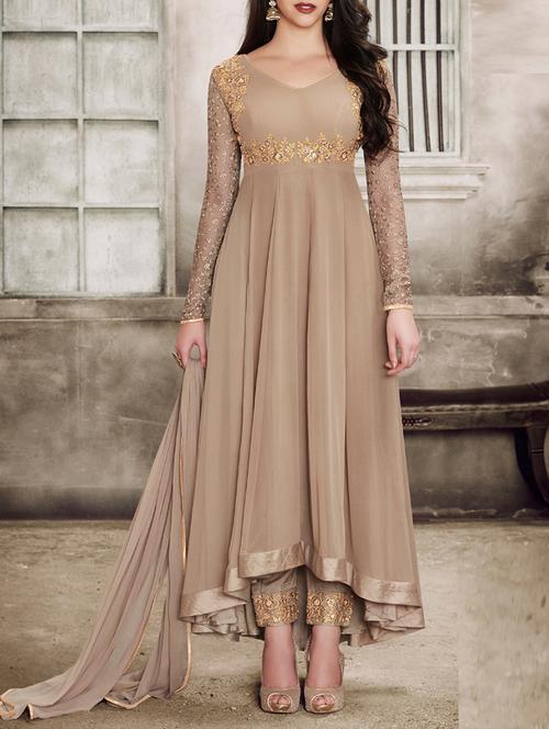 beige georgette semi-stitched anarkali suit - 14106680 - Very Small Image - 1