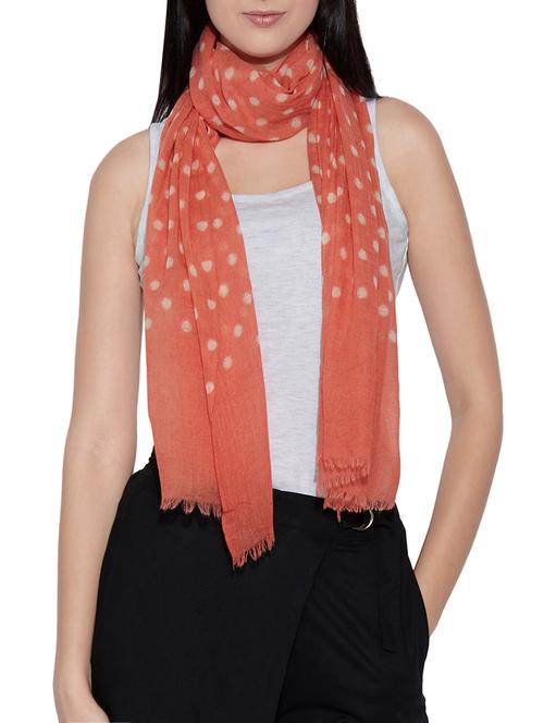 orange polka dots printed woolen stole - 14108448 - Very Small Image - 1