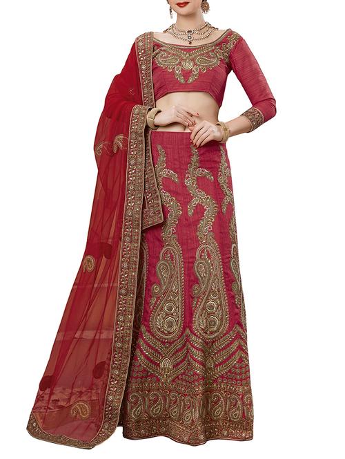 red embroidered a-line lehenga - 14108834 - Very Small Image - 1