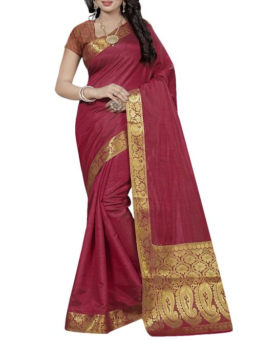 maroon cotton silk banarasi saree with blouse - 14108887 - Very Small Image - 1
