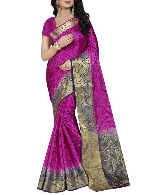 magenta cotton silk banarasi saree with blouse - 14108909 - Very Small Image - 1