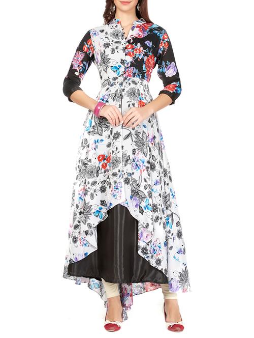 white georgette high low kurta - 14109309 - Very Small Image - 1