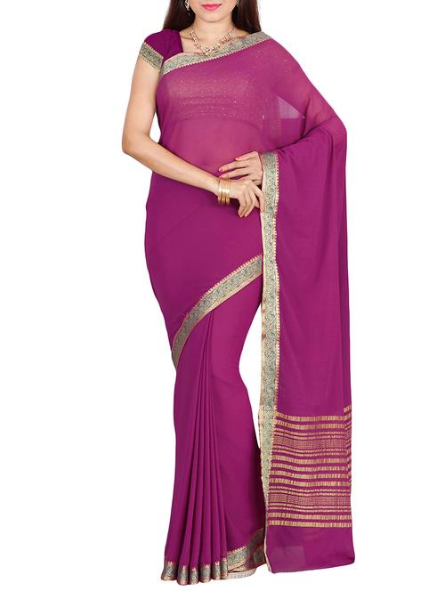 purple georgette bordered  saree with blouse - 14109436 - Very Small Image - 1