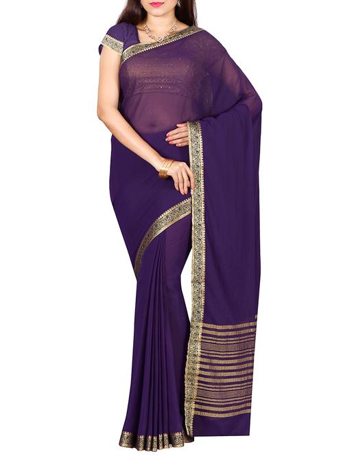 blue georgette bordered  saree with blouse - 14109440 - Very Small Image - 1