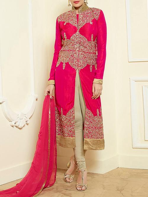 pink cotton straight unstitched suit - 14109954 - Very Small Image - 1