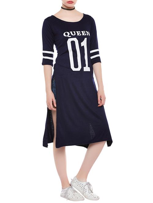 navy blue printed cotton regular tunic - 14110052 - Very Small Image - 1