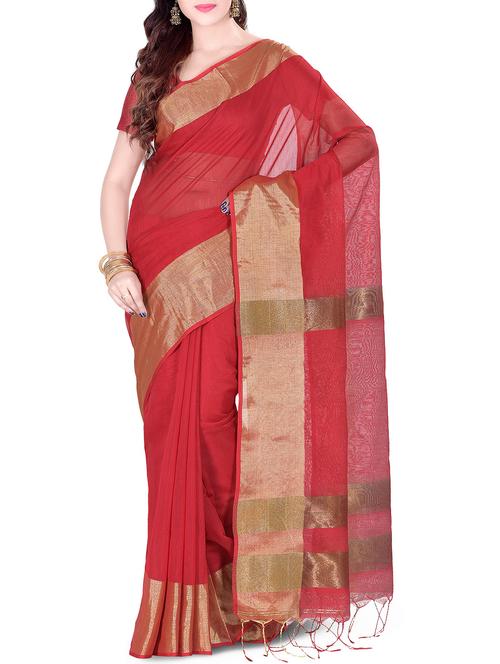 red silk bordered saree with blouse - 14110501 - Very Small Image - 1