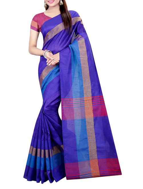blue cotton silk woven saree with blouse - 14110736 - Very Small Image - 1