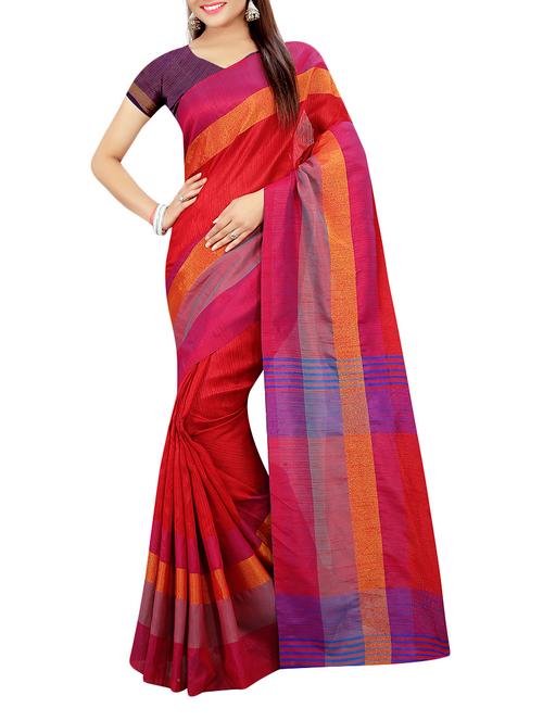 red cotton silk woven saree with blouse - 14110738 - Very Small Image - 1