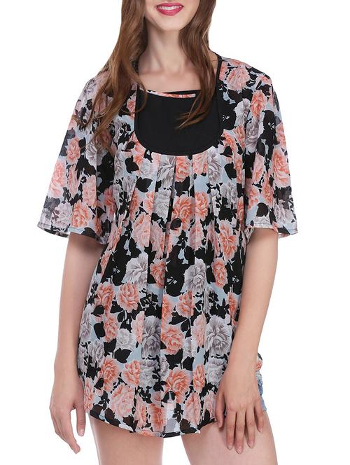pleated floral asymmetric top - 14110905 - Very Small Image - 1