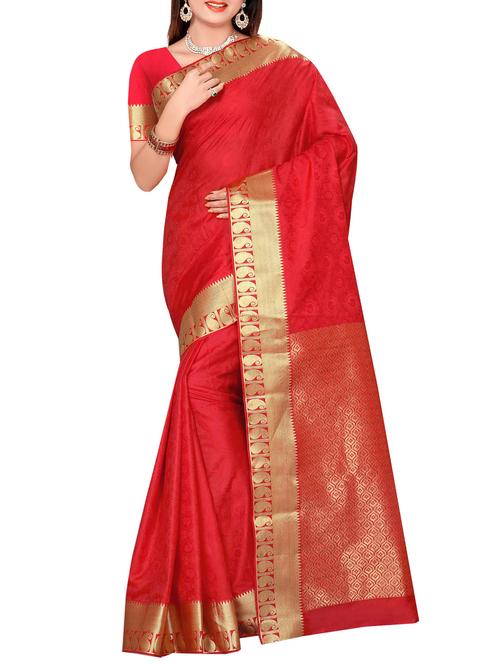 red art silk kanjivaram saree with blouse - 14112543 - Very Small Image - 1