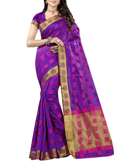 purple woven saree with blouse - 14112807 - Very Small Image - 1