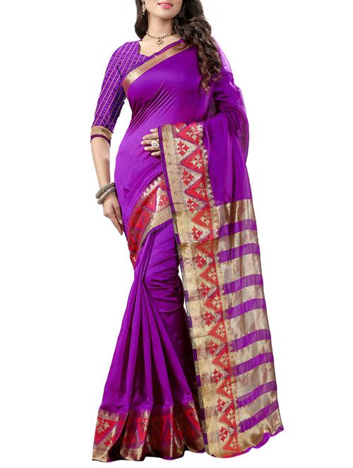 purple woven saree with blouse - 14112844 - Very Small Image - 1