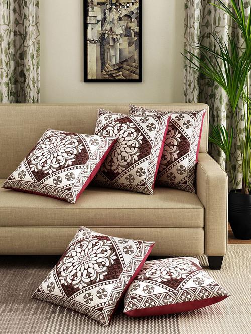 set of 5 polyester floral designed cushion covers - 14113171 - Very Small Image - 1