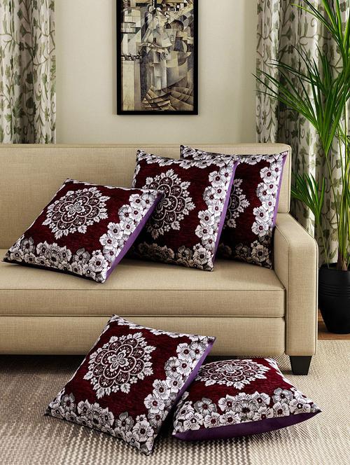 set of 5 chenille floral designed cushion covers - 14113199 - Very Small Image - 1