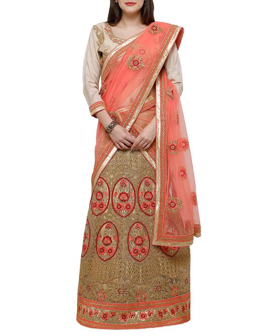 beige embroidered a-line lehenga - 14114943 - Very Small Image - 1
