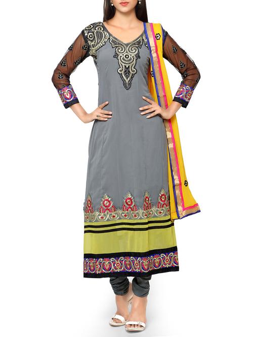 grey anarkali dress material - 14116611 - Very Small Image - 1