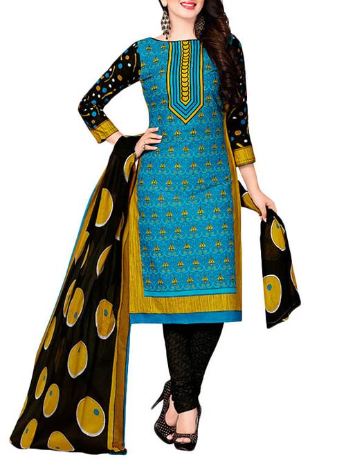 blue cotton printed dress material - 14117474 - Very Small Image - 1