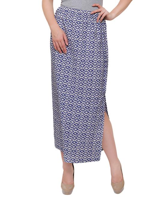 blue printed crepe maxi skirt - 14118724 - Very Small Image - 1
