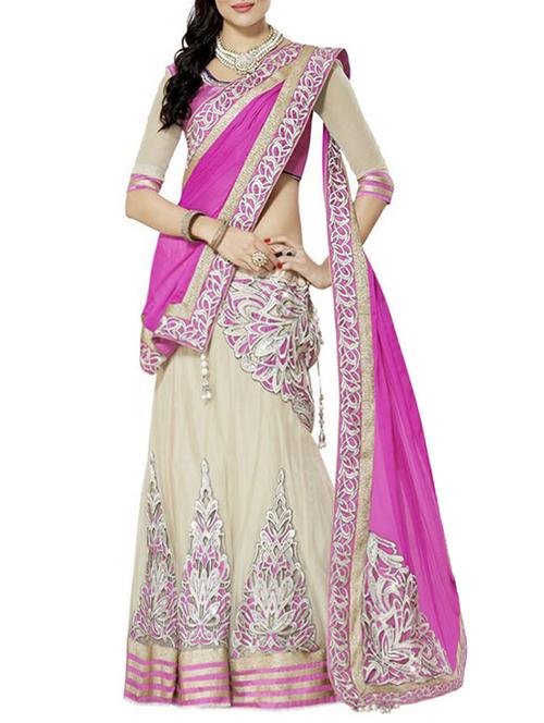 white & pink net embroidered flared lehenga - 14119141 - Very Small Image - 1