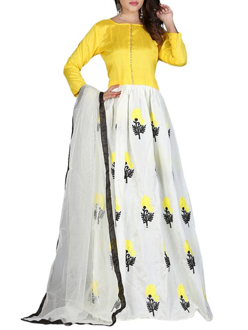 embroidered semi-stitched flared suit - 14119173 - Very Small Image - 1