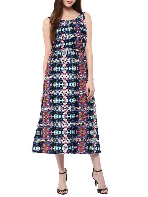 navy blue crepe a-line dress - 14119276 - Very Small Image - 1