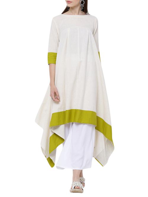 white cotton blend asymmetric kurta - 14119891 - Very Small Image - 1