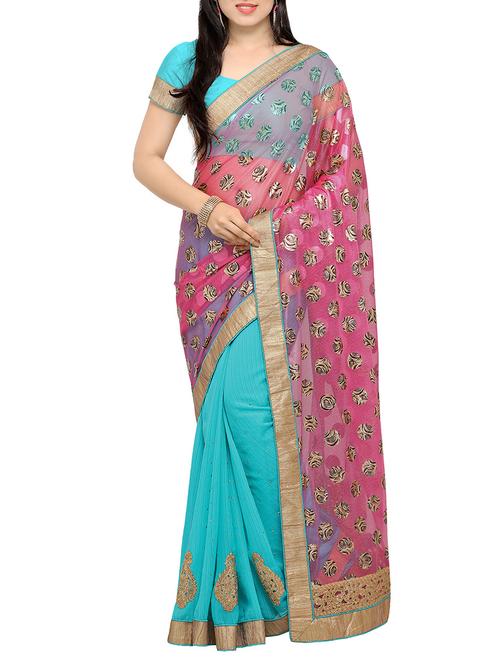 pink half and half saree with blouse - 14120155 - Very Small Image - 1