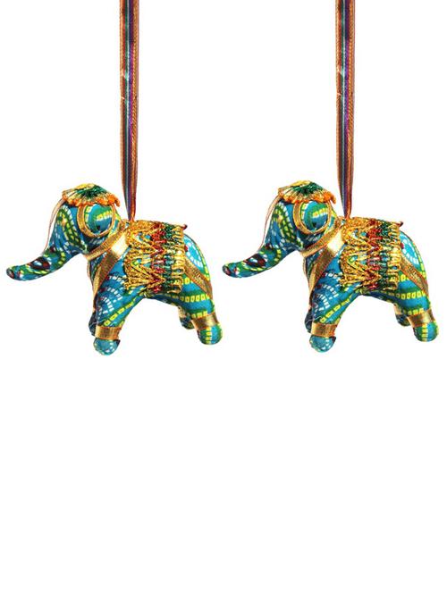 door hanging sky blue chunari  cloth elephant pair - 14120374 - Very Small Image - 1