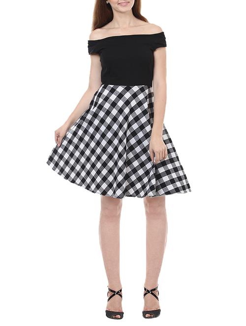 off shoulder checkered skater dress - 14123545 - Very Small Image - 1