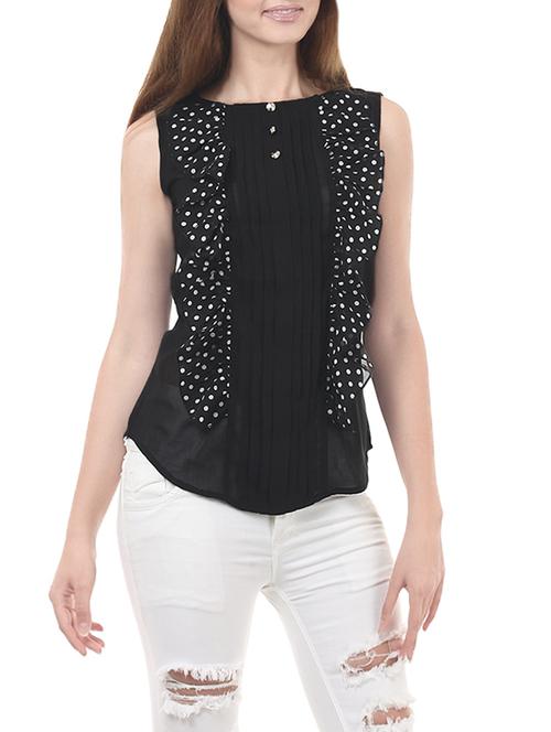 polka dotted pin-tucked ruffled top - 14123553 - Very Small Image - 1