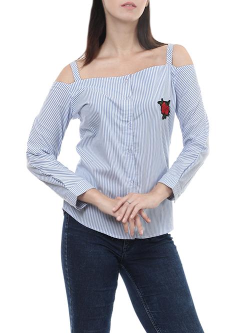 striped cold shoulder shirt - 14123571 - Very Small Image - 1