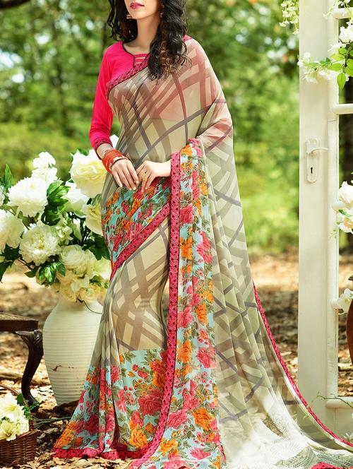 multi colored georgette printed saree with blouse - 14123637 - Very Small Image - 1
