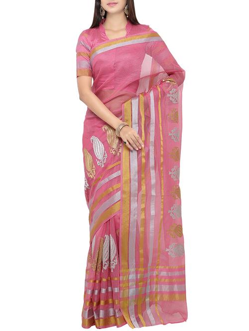 pink woven saree with blouse - 14123820 - Very Small Image - 1