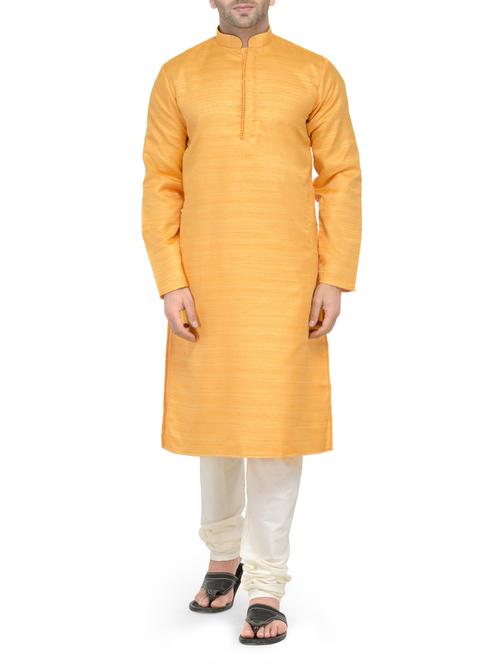 mustard silk blend kurta payjama set - 14124832 - Very Small Image - 1