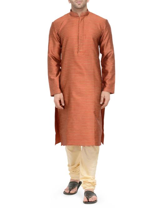 red silk blend kurta payjama set - 14124838 - Very Small Image - 1