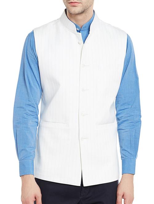 white cotton nehru jacket - 14125413 - Very Small Image - 1