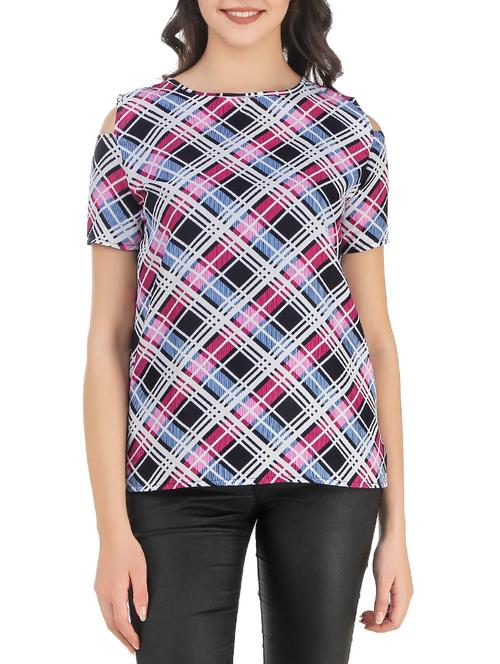 purple checkered poly crepe top - 14127833 - Very Small Image - 1