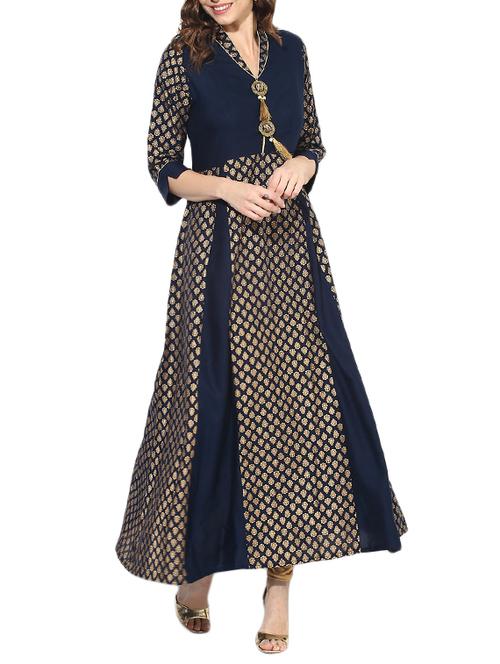 blue rayon aline kurta - 14128722 - Very Small Image - 1