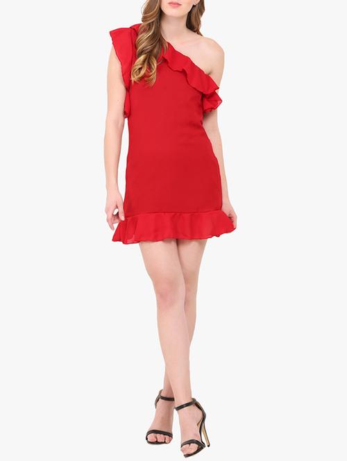 red georgette ruffle dress - 14128849 - Very Small Image - 1