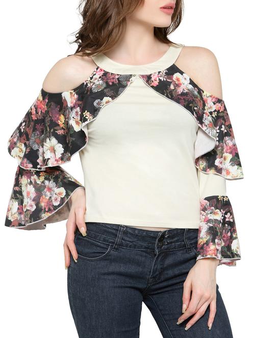 white cotton lycra ruffle top - 14129107 - Very Small Image - 1