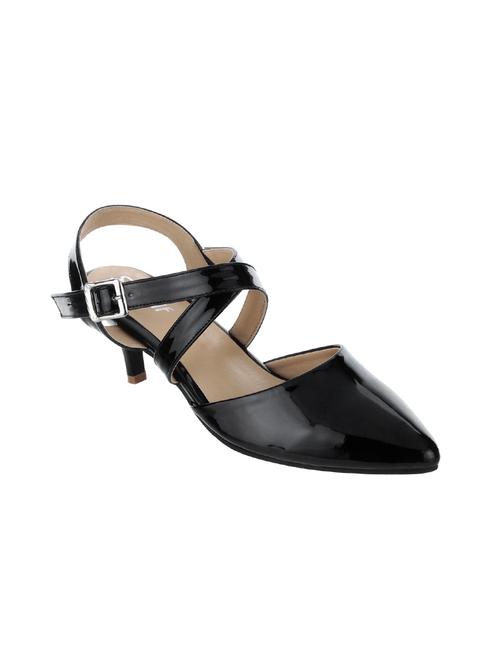 black faux leather ankle strap sandals - 14129149 - Very Small Image - 1