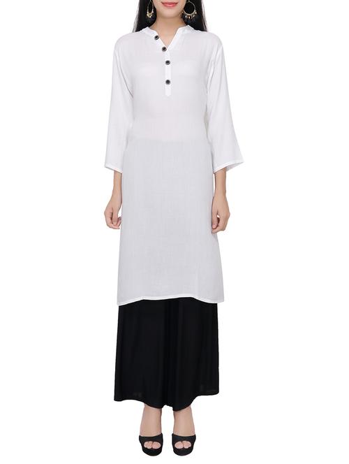 white rayon straight kurta - 14129454 - Very Small Image - 1
