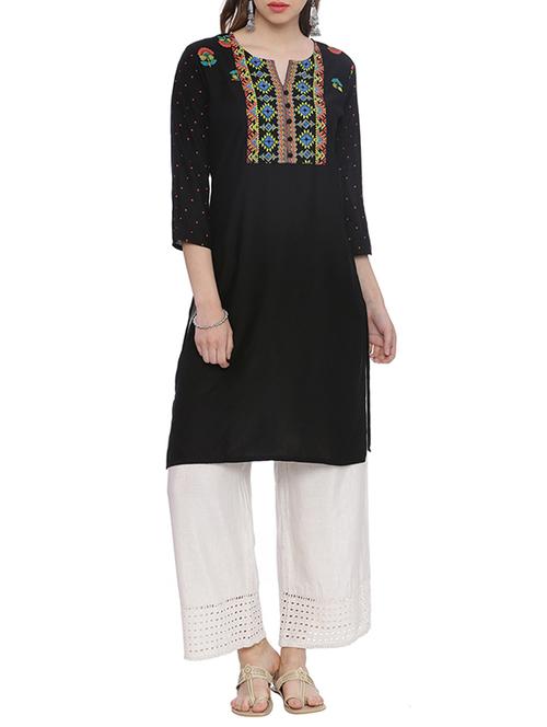 black rayon straight kurta - 14129622 - Very Small Image - 1