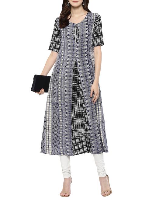blue crepe a-line kurta - 14129961 - Very Small Image - 1