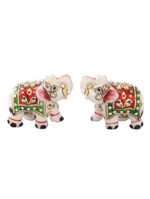 elephant pair in marble with meena work in red color by handicrafts paradise - 14130208 - Very Small Image - 1
