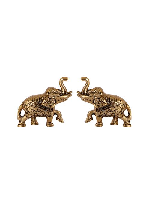 elephant pair in metal carved by handicrafts paradise - 14130223 - Very Small Image - 1
